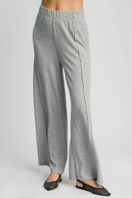 UMGEE - Gray Elastic Waist Wide Leg Knit Pants