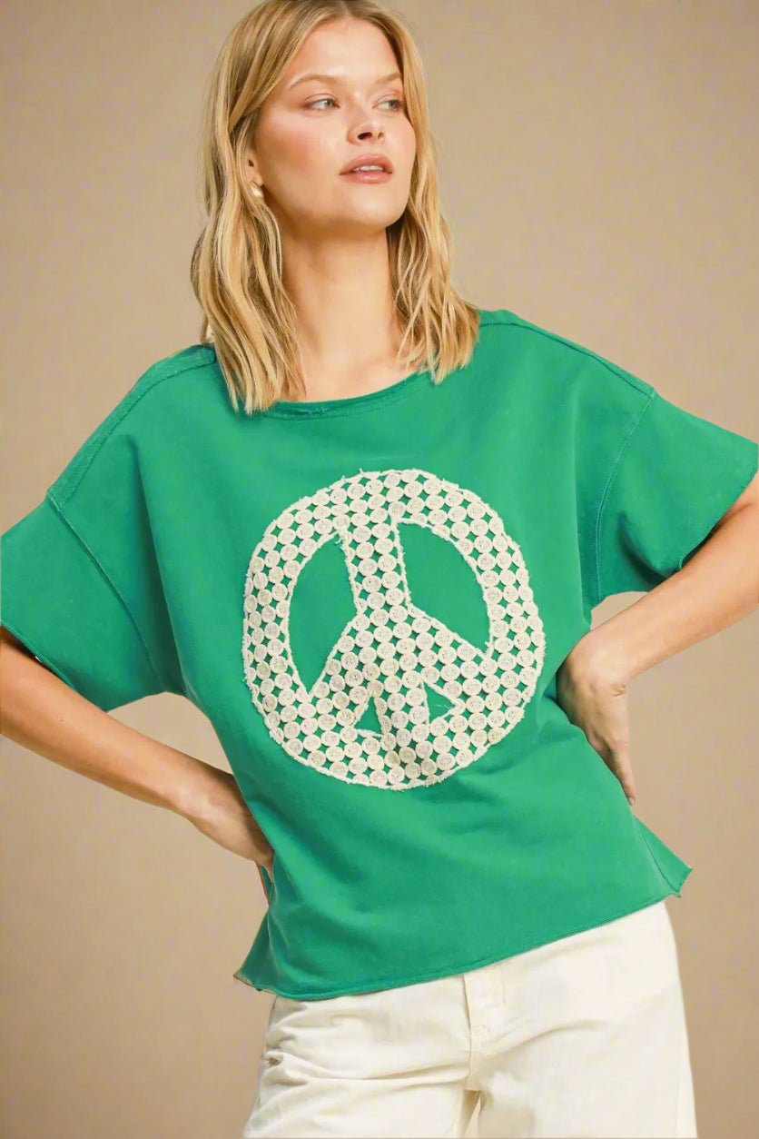 UMGEE - Green Crochet Peace Sign Tee
