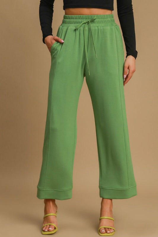 UMGEE - Green Drawstring Waist Wide Leg Athleisure Pants