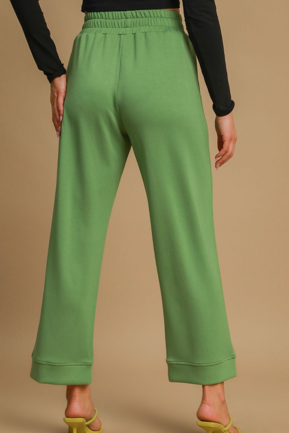 UMGEE - Green Drawstring Waist Wide Leg Athleisure Pants