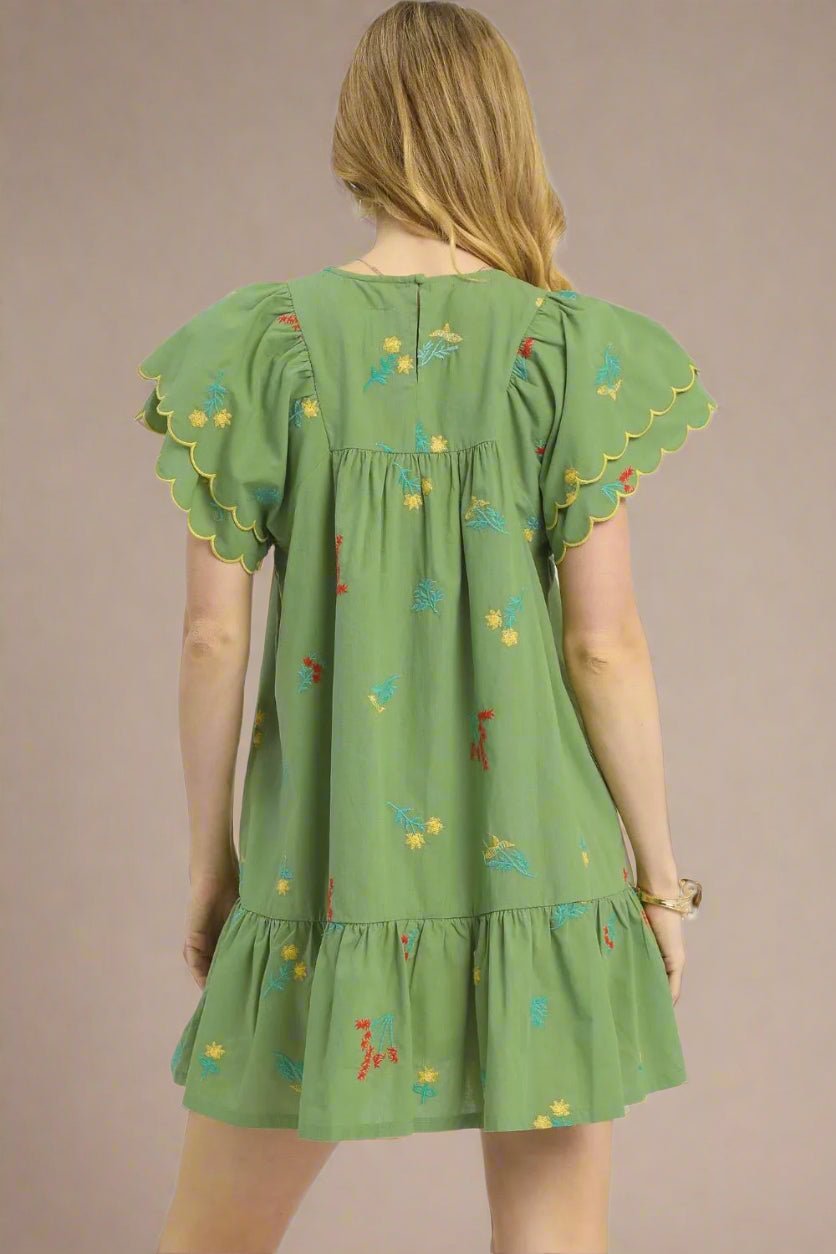 UMGEE Green Embroidered Short Sleeve Ruffle Hem Mini Dress Beach Rose Co. UMGEE Green Embroidered Short Sleeve Ruffle Hem Mini Dress Beach Rose Co.