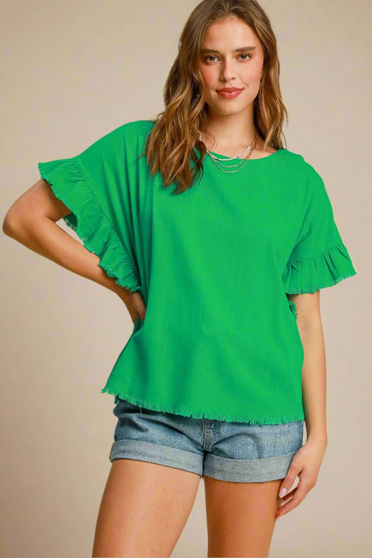 UMGEE - Green Ruffle Sleeve Blouse