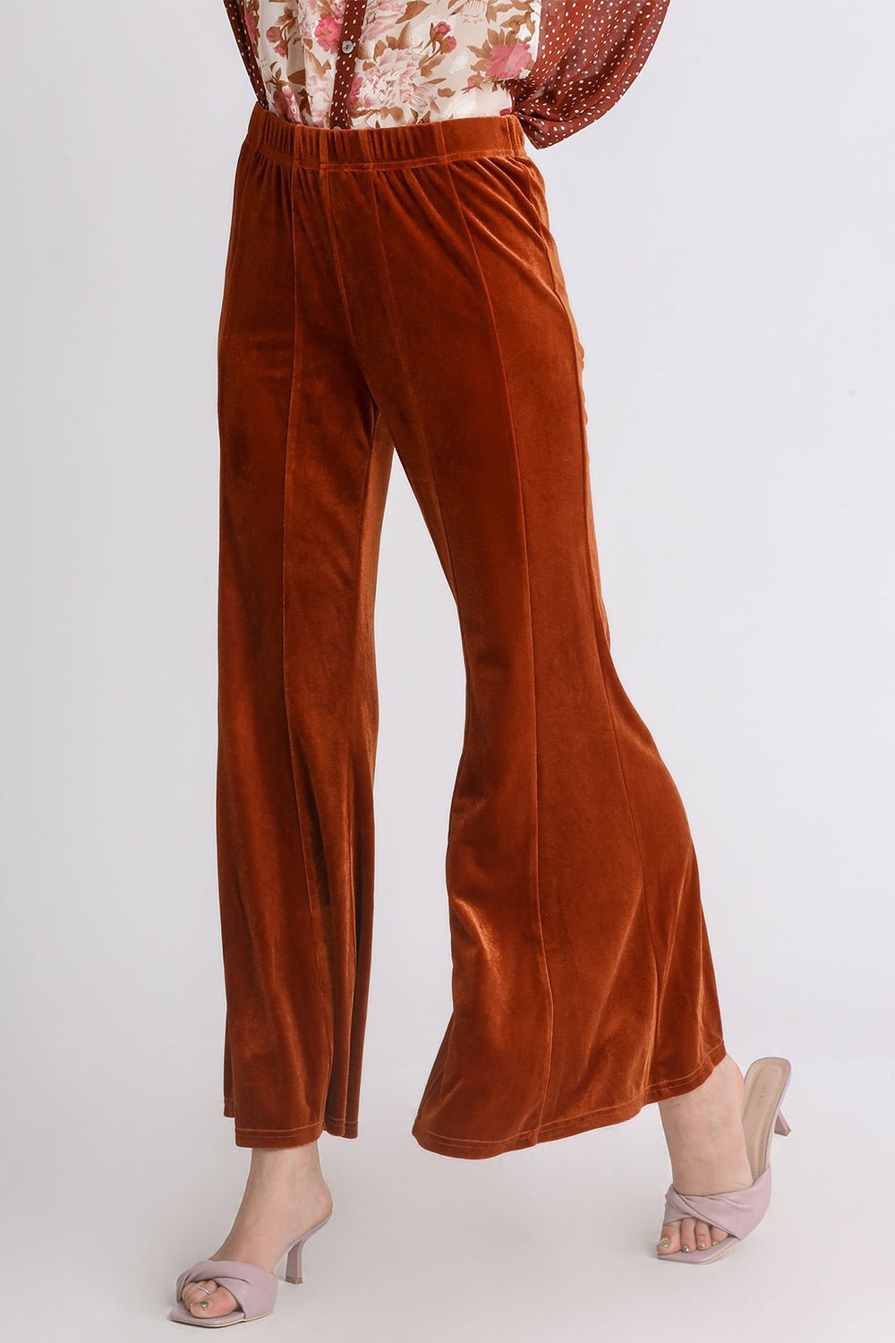 UMGEE - High Rise Velvet Flare Pants in Terracotta