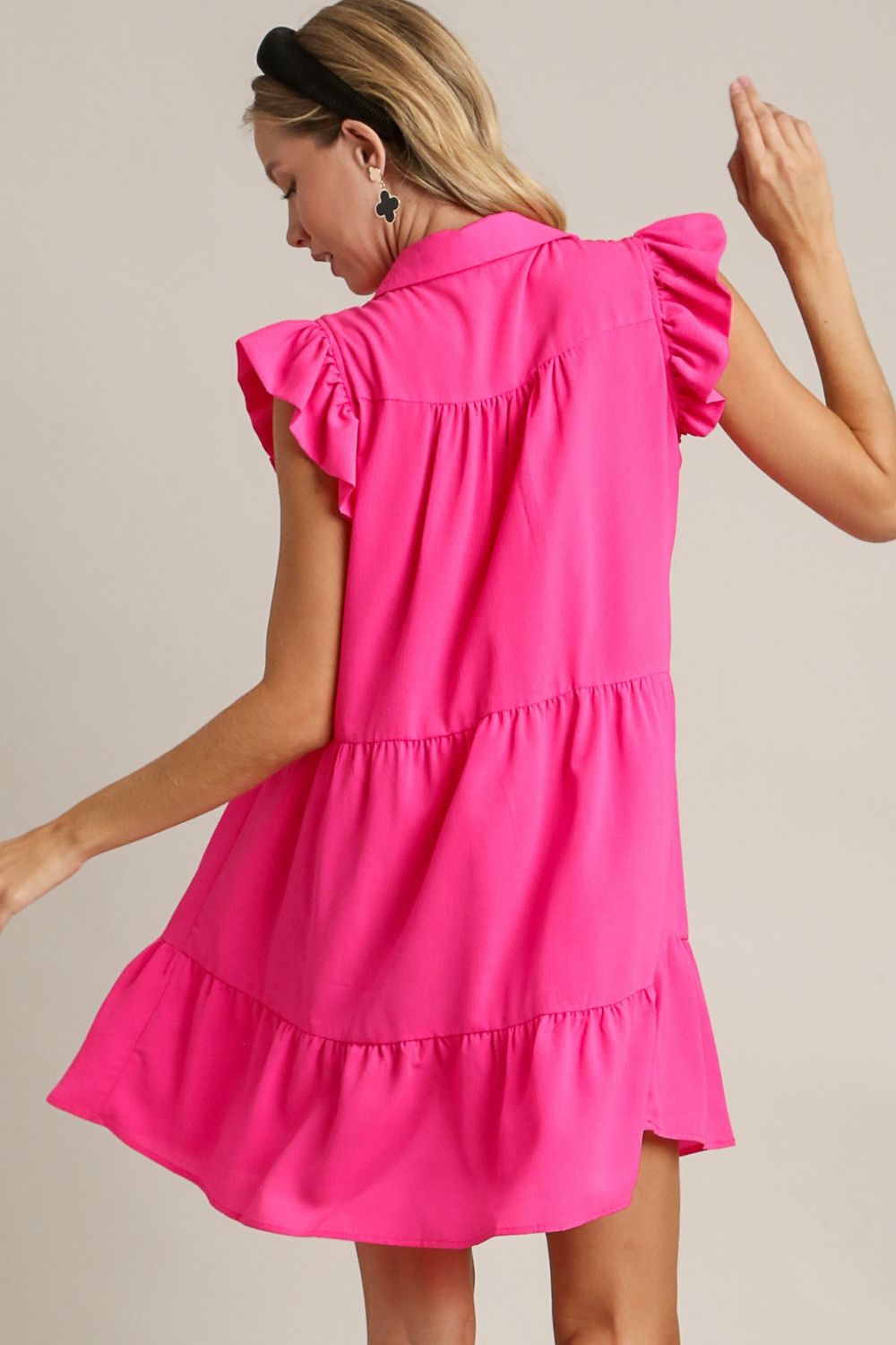 UMGEE - Hot Pink Tiered Collared Babydoll Mini Dress