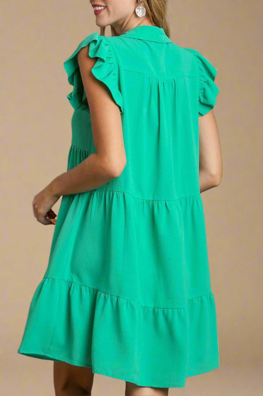 UMGEE - Jade Green Ruffle Cap Sleeve Mini Dress