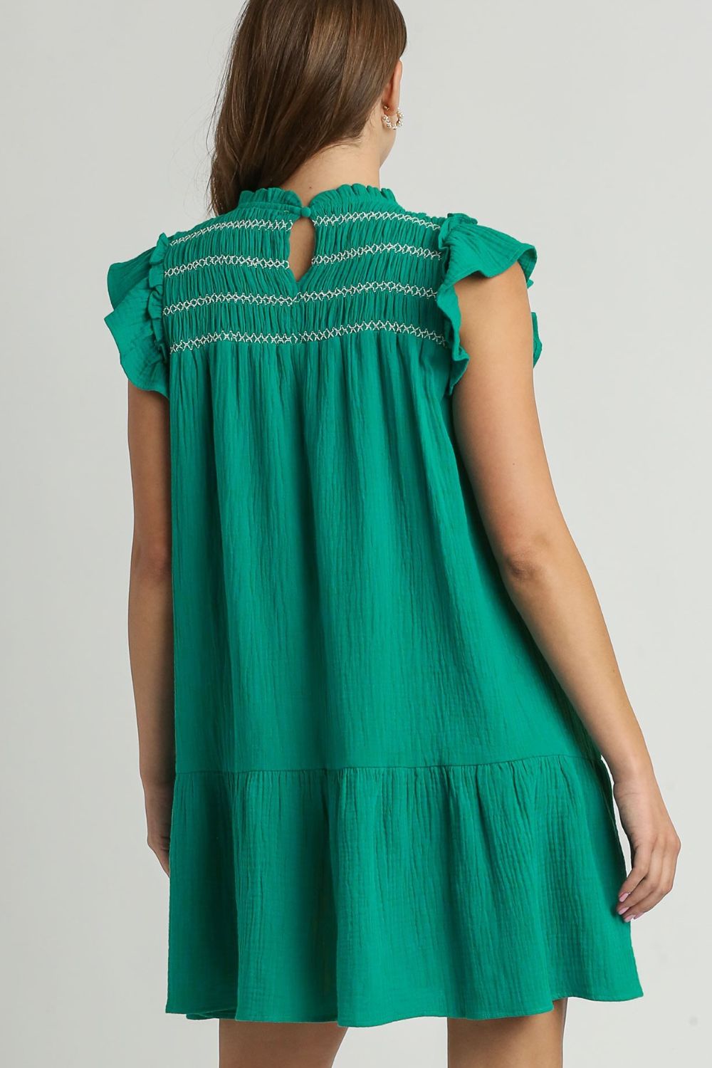 UMGEE - Jade Green Smocked Babydoll Mini Dress