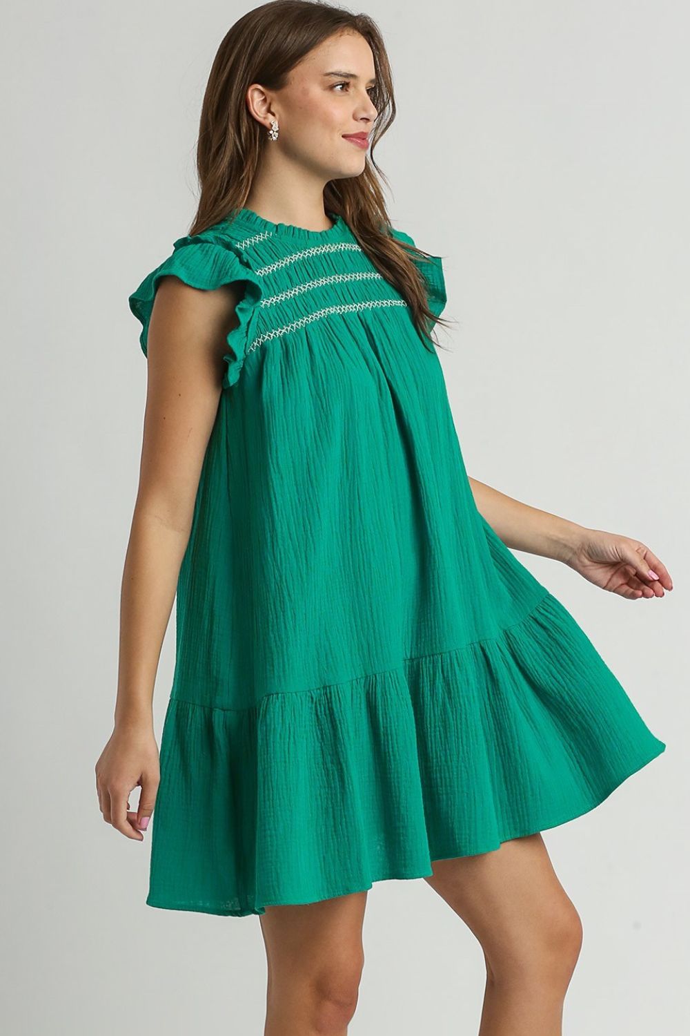 UMGEE - Jade Green Smocked Babydoll Mini Dress