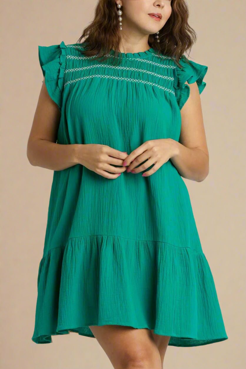UMGEE - Jade Green Smocked Babydoll Mini Dress