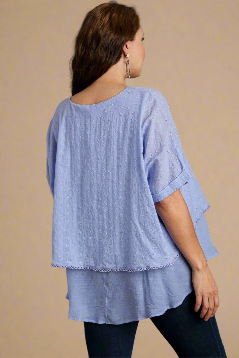 UMGEE - Light Blue Layered Short Sleeve Eyelet Blouse
