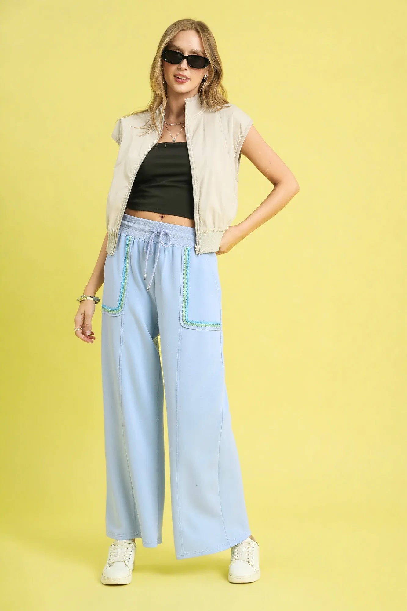 UMGEE - Light Blue Wide Leg Drawstring Pants