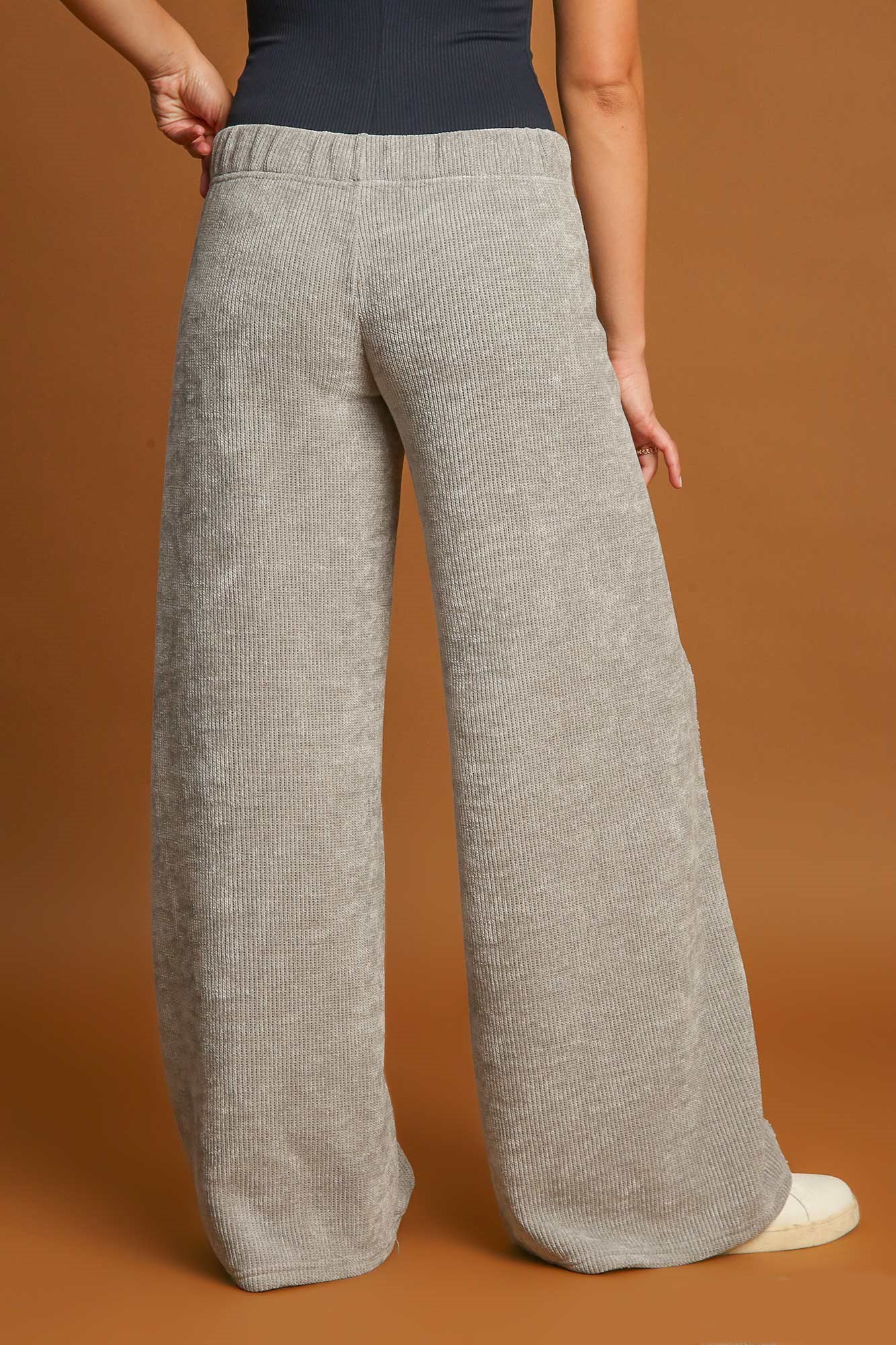 UMGEE - Light Gray Elastic Waist Wide Leg Pants