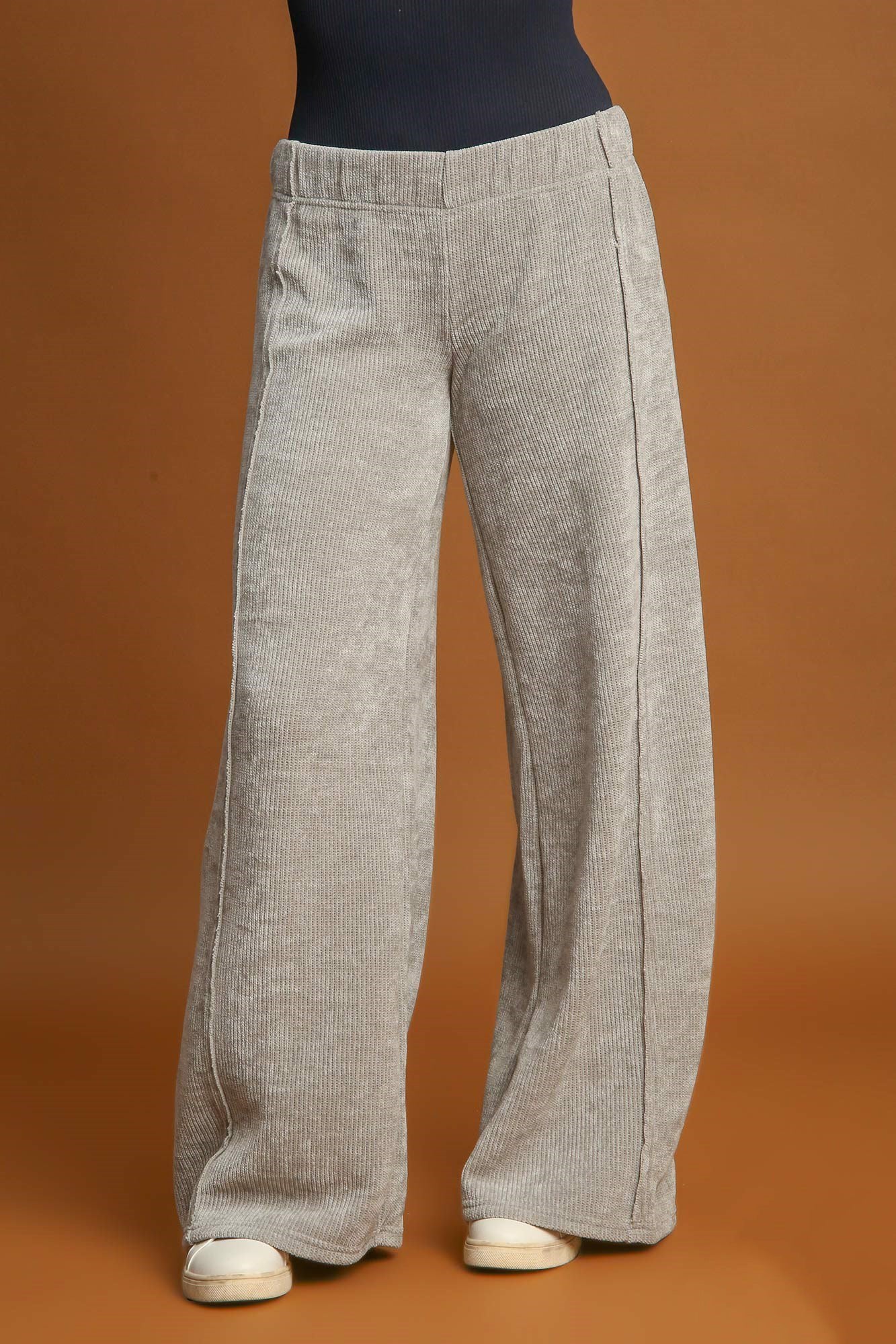 UMGEE - Light Gray Elastic Waist Wide Leg Pants