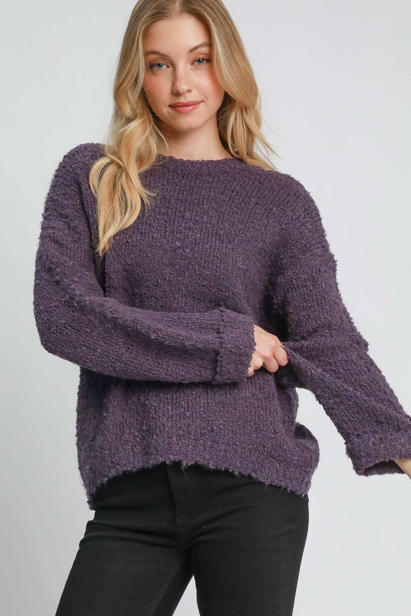 UMGEE - Long Sleeve Boucle Sweater in Mauve