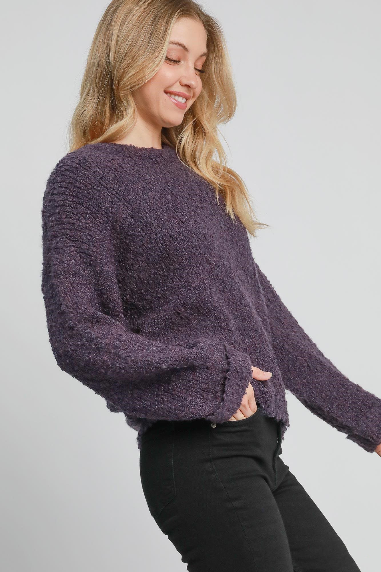 UMGEE - Long Sleeve Boucle Sweater in Mauve