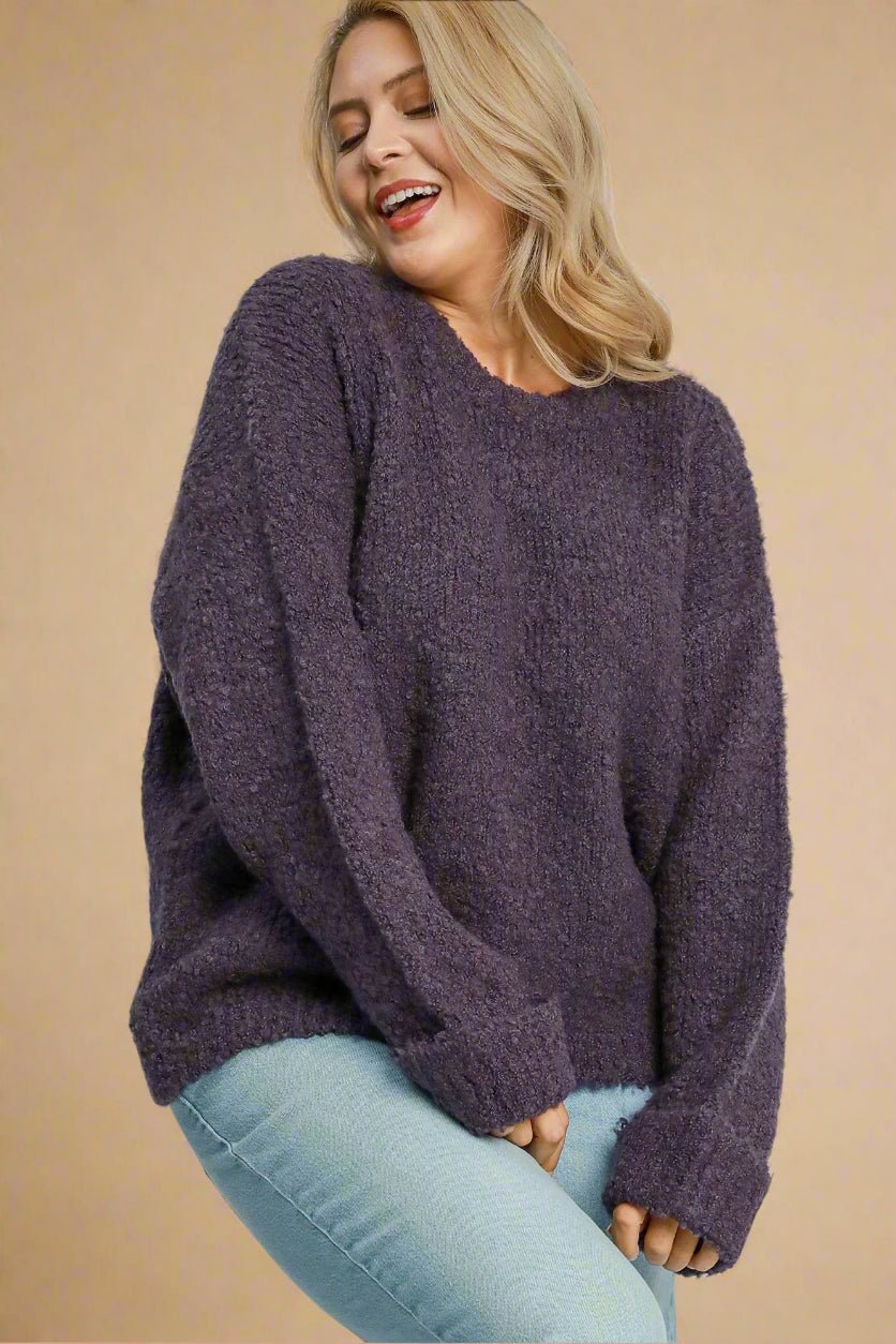 UMGEE - Long Sleeve Boucle Sweater in Mauve