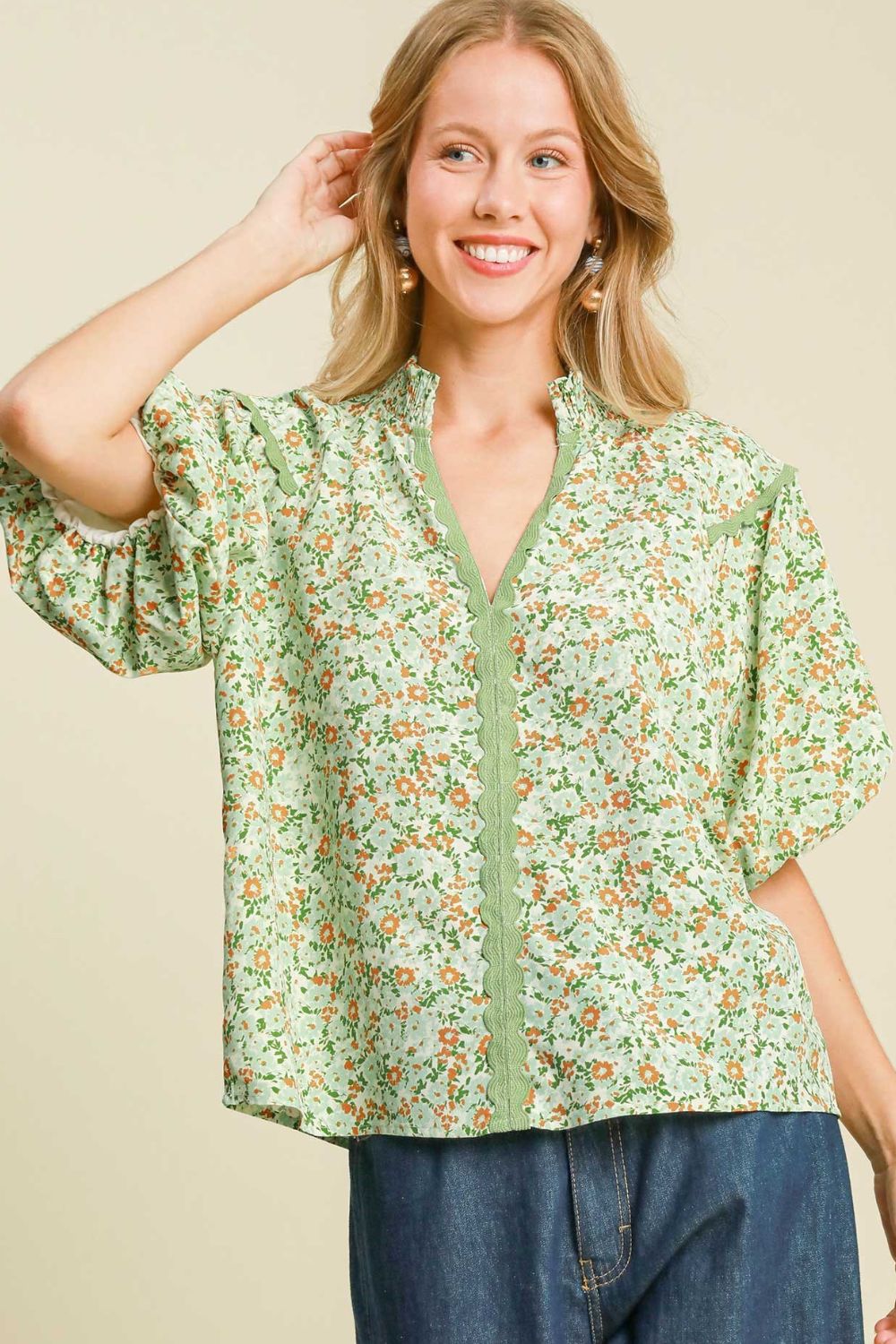UMGEE - Meadow Breeze Blouse – Green Floral