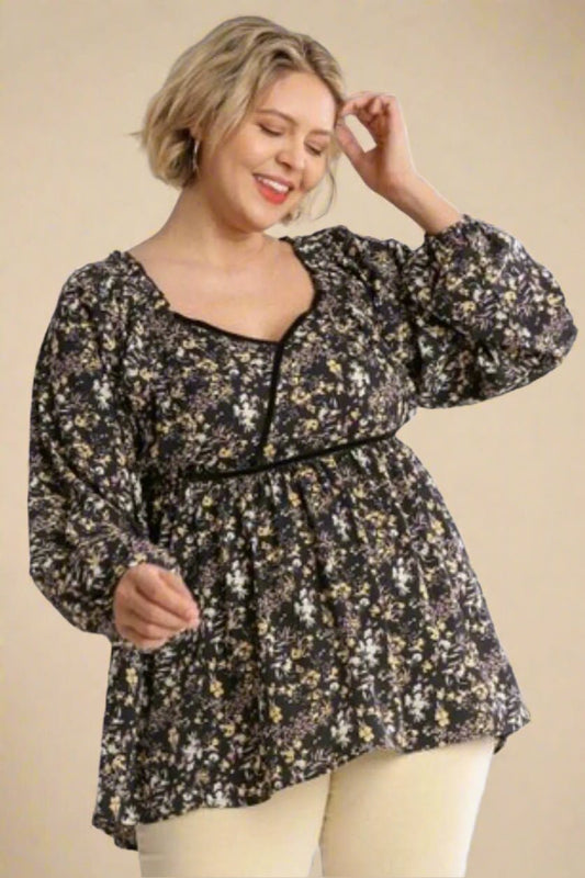 UMGEE - Midnight Meadow Babydoll Top - Black