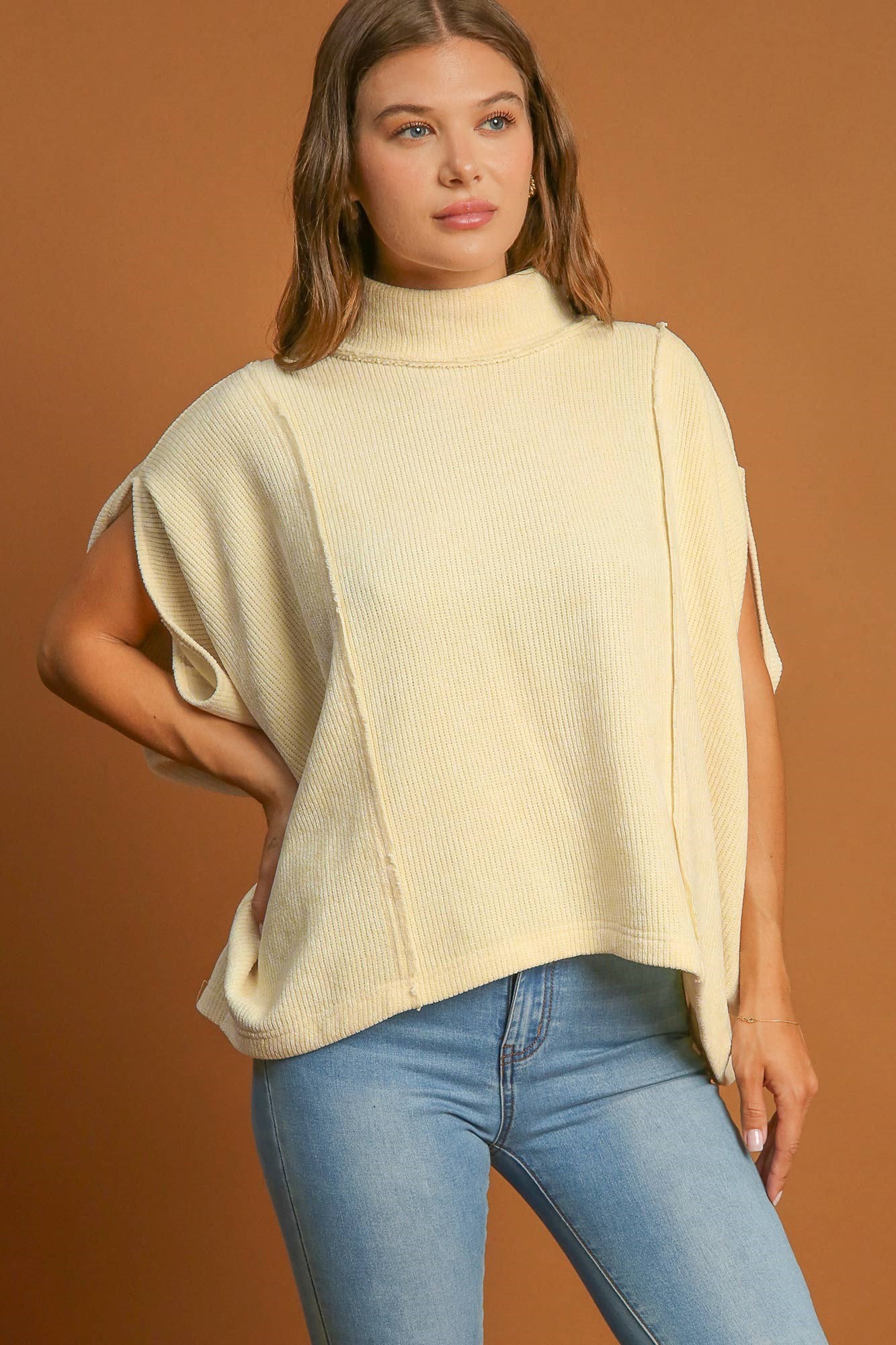 UMGEE - Mock Neck Batwing Sleeve Top in Cream