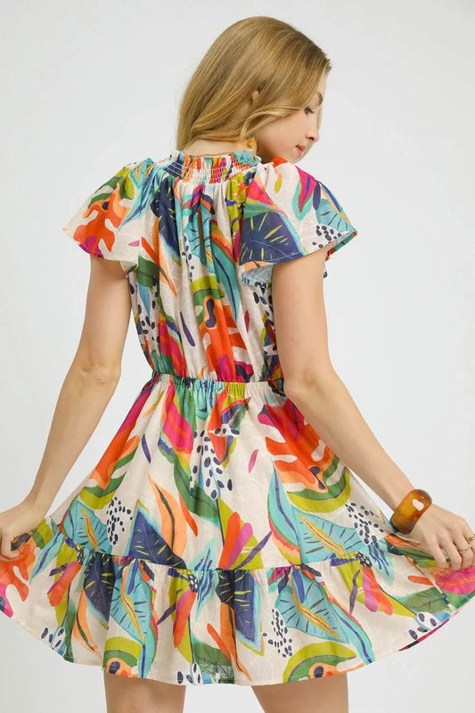 UMGEE - Multicolor Abstract Print Short Sleeve Mini Dress