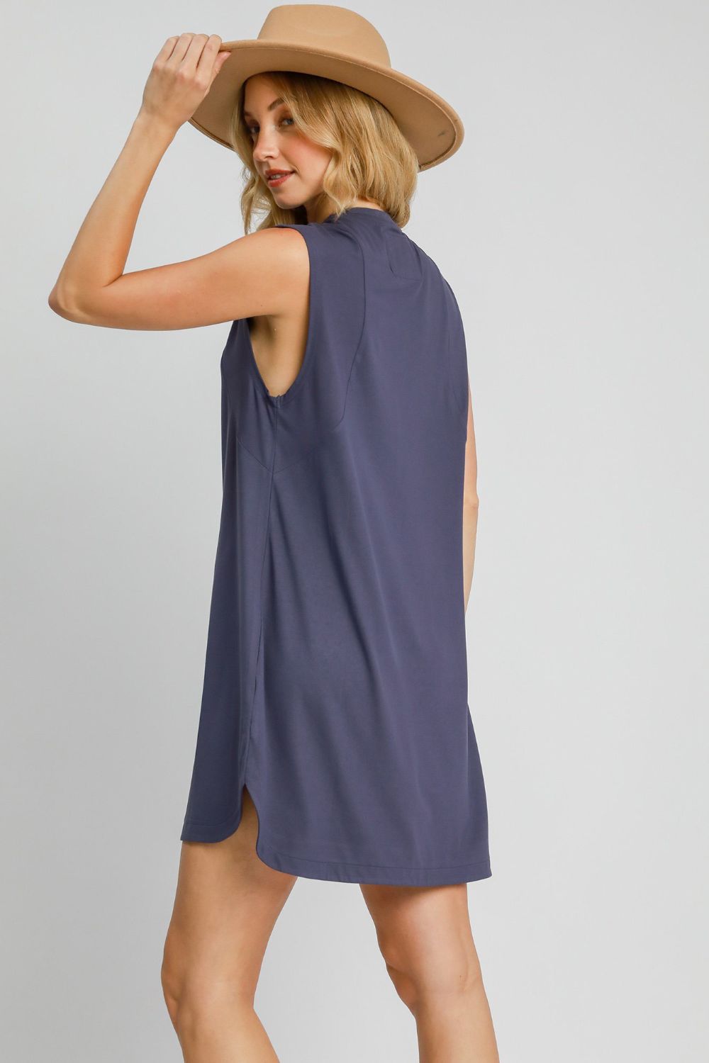 UMGEE - Navy Sleeveless High - Low Hem Mini Dress