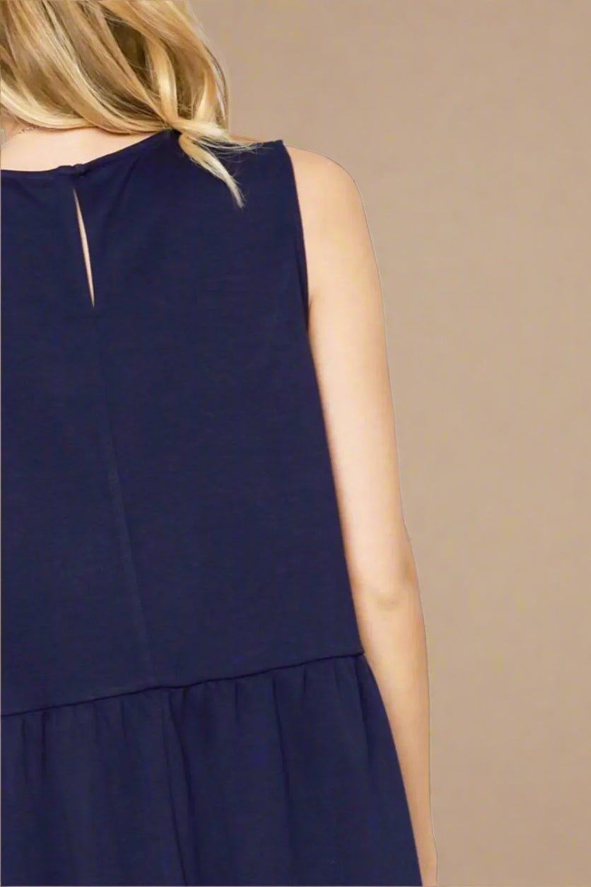 UMGEE - Navy Sleeveless Mini Shift Dress with Striped Rope Tie Details
