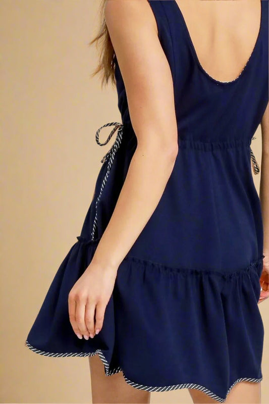 UMGEE - Navy Sleeveless Tie Side Mini Dress