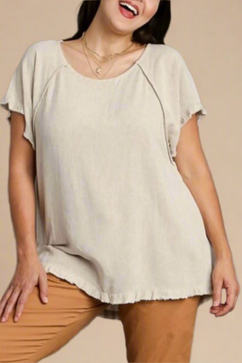 UMGEE - Oatmeal Frayed Hem Raglan Tee