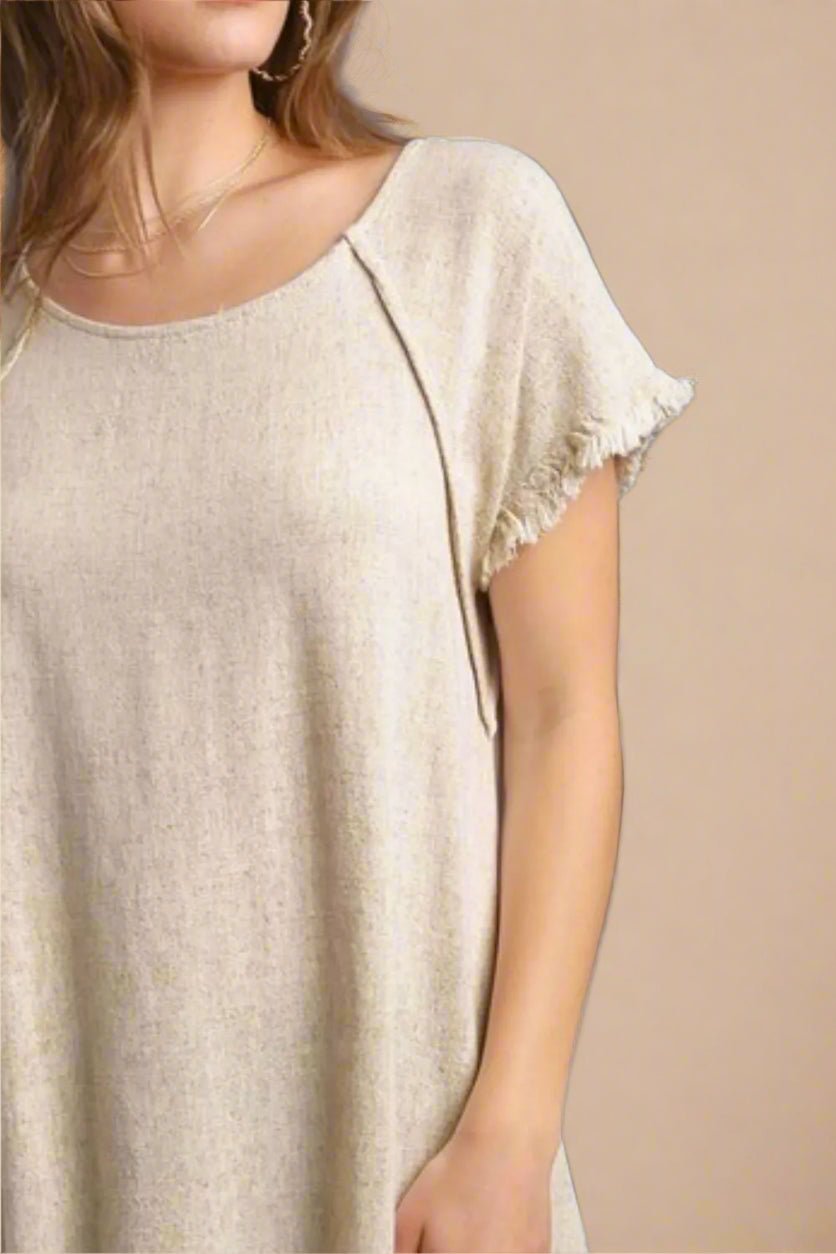 UMGEE - Oatmeal Frayed Hem Raglan Tee