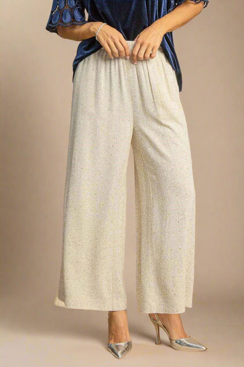 UMGEE - Oatmeal Rhinestone Wide Leg Lounge Pants