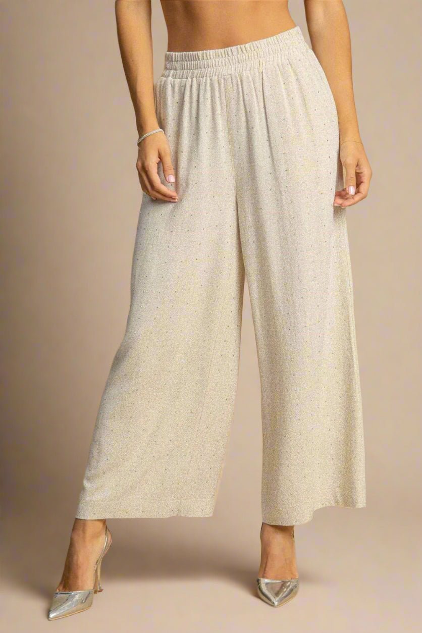 UMGEE - Oatmeal Rhinestone Wide Leg Lounge Pants