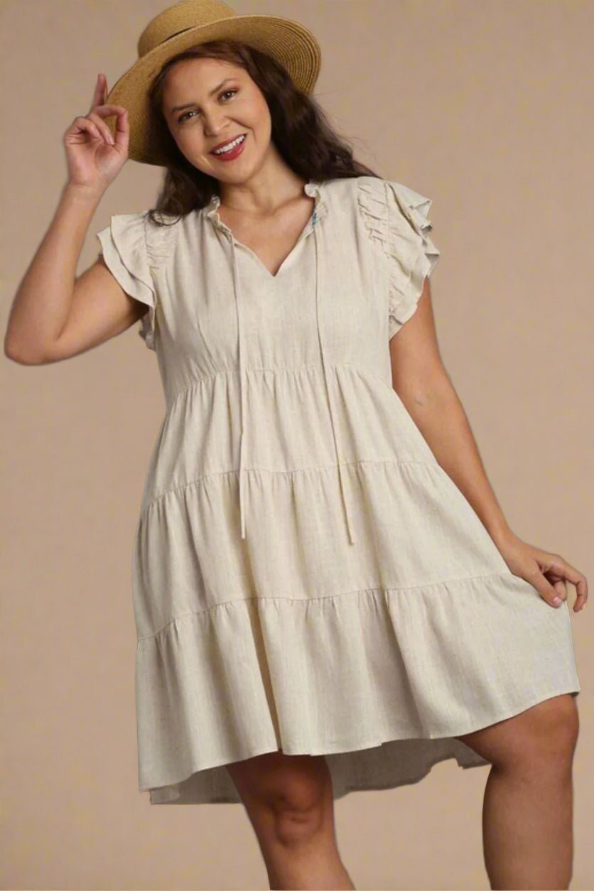 UMGEE - Oatmeal Ruffle Sleeve Tiered Mini Dress