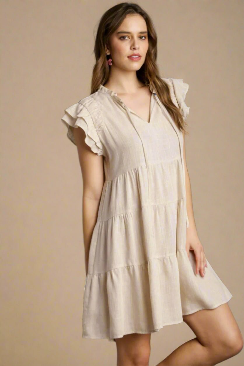 UMGEE - Oatmeal Ruffle Sleeve Tiered Mini Dress