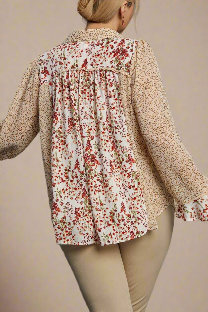 UMGEE - Off - White Wildflower Patch Button Blouse