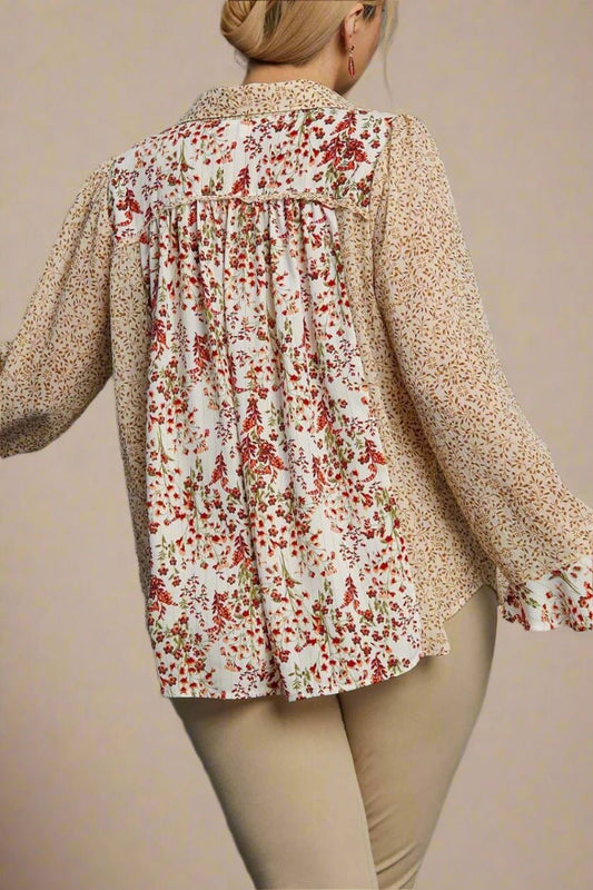 UMGEE - Off - White Wildflower Patch Button Blouse