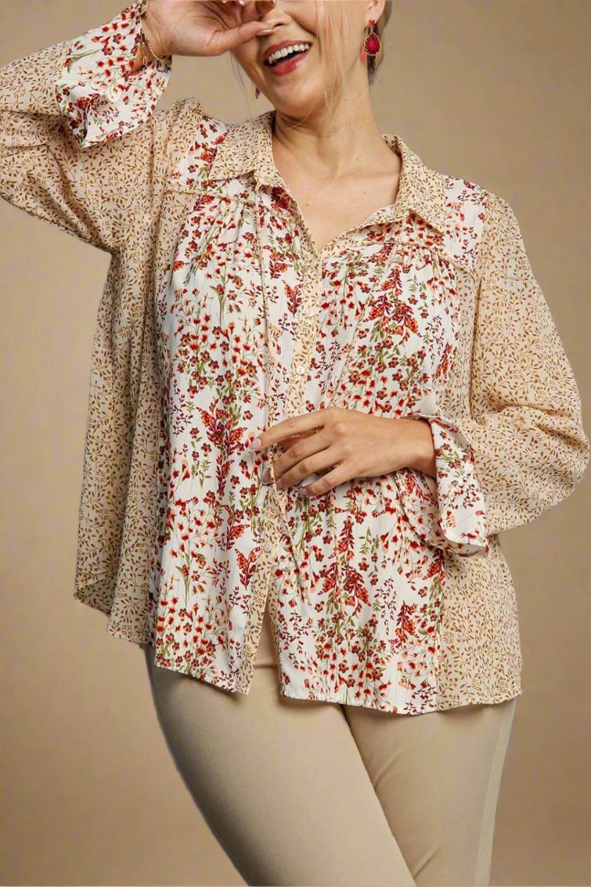 UMGEE - Off - White Wildflower Patch Button Blouse