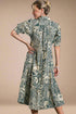 UMGEE - Peacock Blue Boho Floral Print Puff Sleeve Tiered Midi Dress