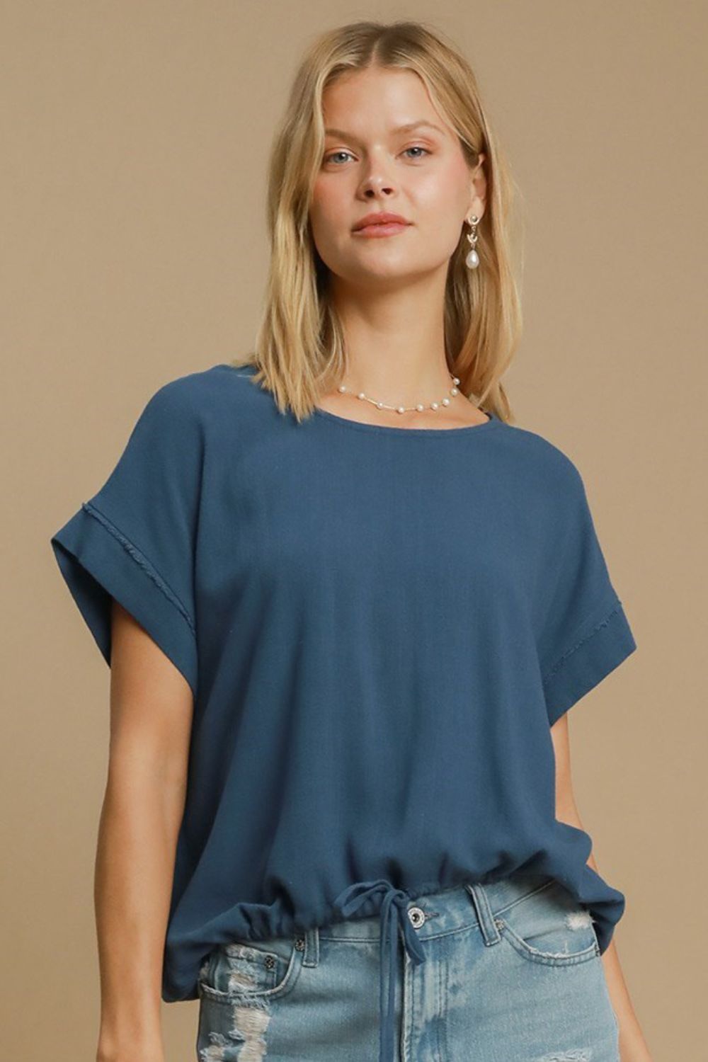 UMGEE - Peacock Blue Drawstring Hem Short Sleeve T-Shirt