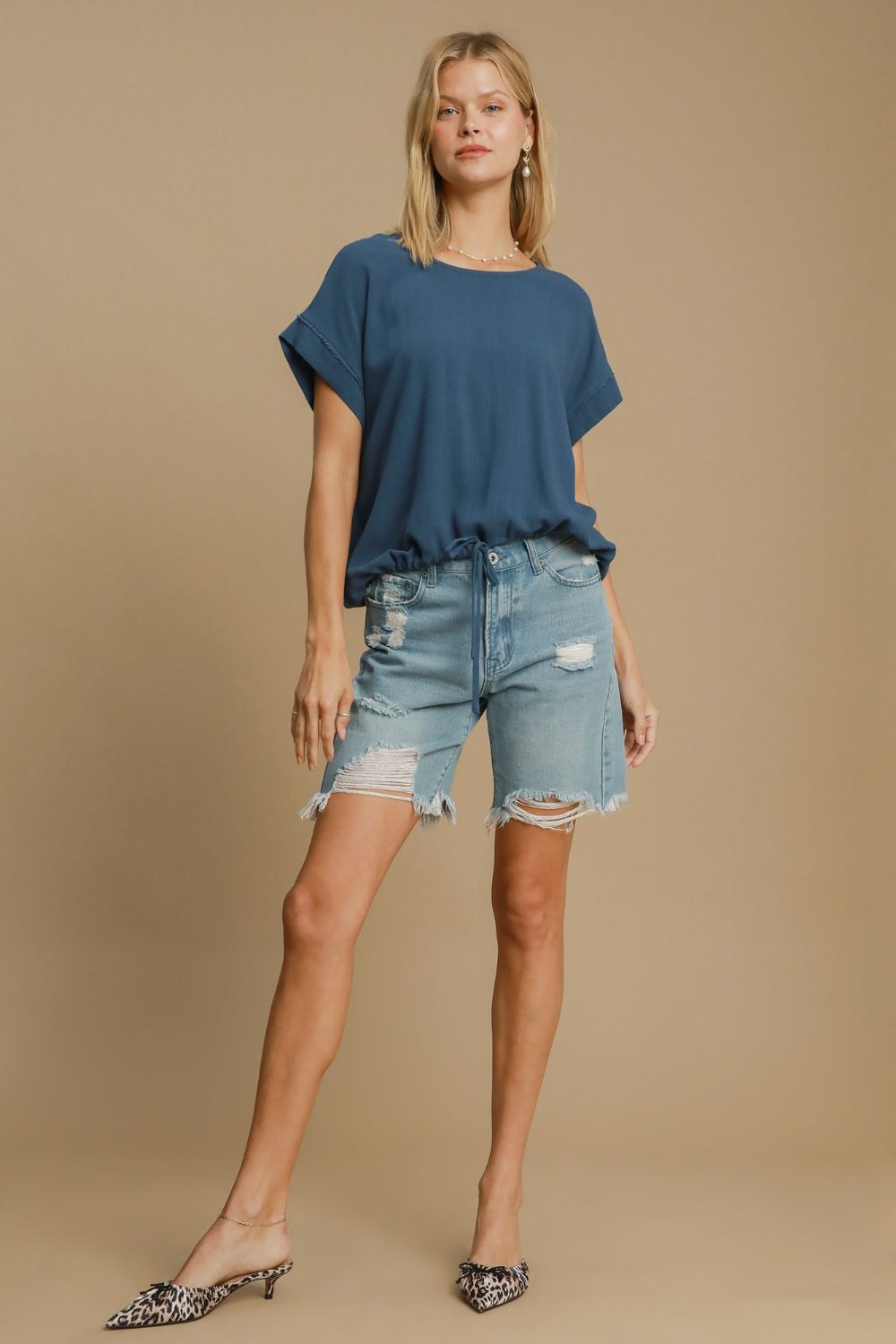 UMGEE - Peacock Blue Drawstring Hem Short Sleeve T-Shirt