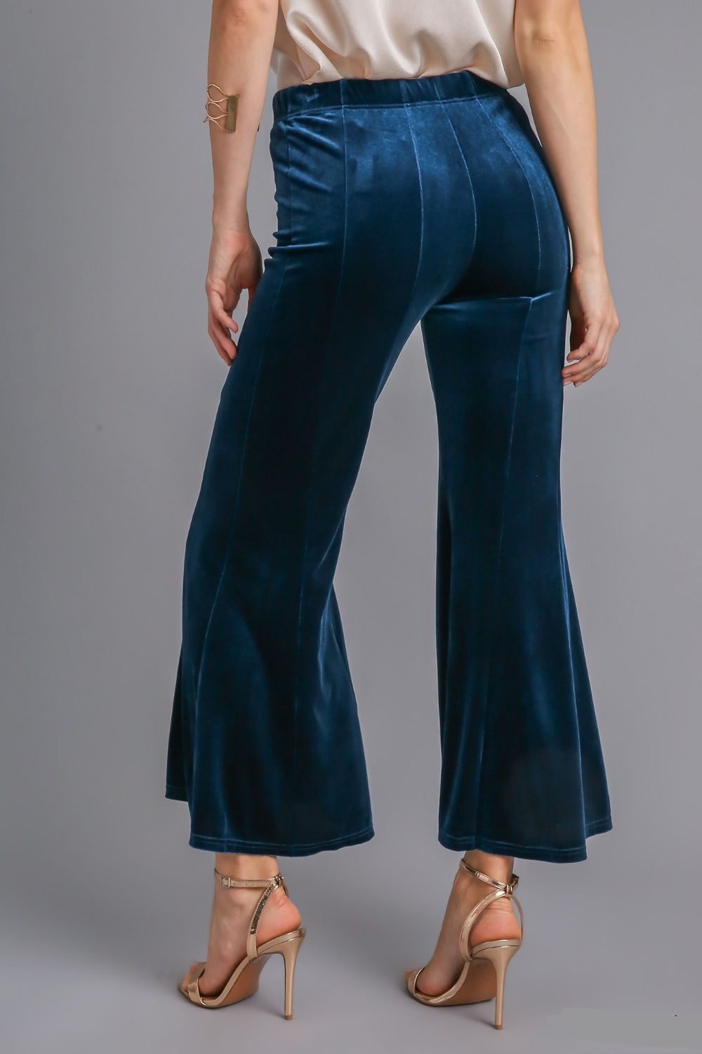 UMGEE - Peacock Blue High Rise Velvet Flare Pants