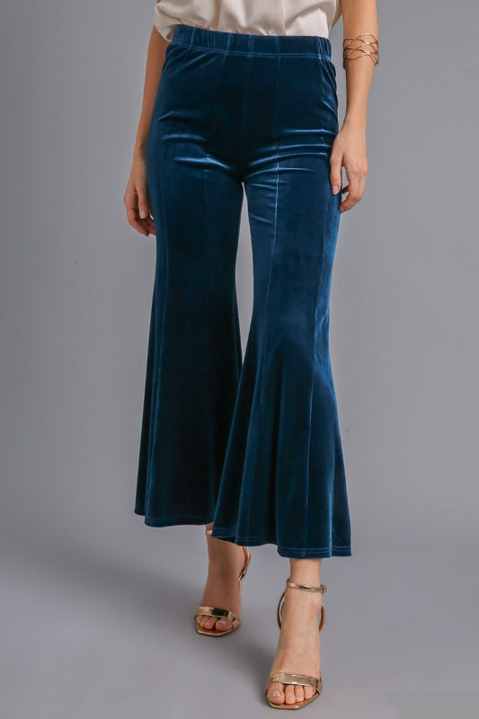 UMGEE - Peacock Blue High Rise Velvet Flare Pants