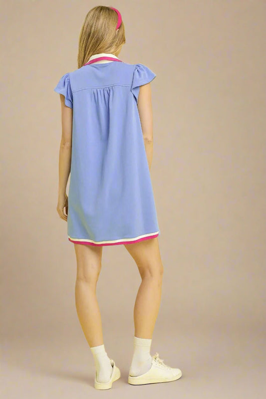 UMGEE - Periwinkle Flutter Sleeve Polo Mini Dress