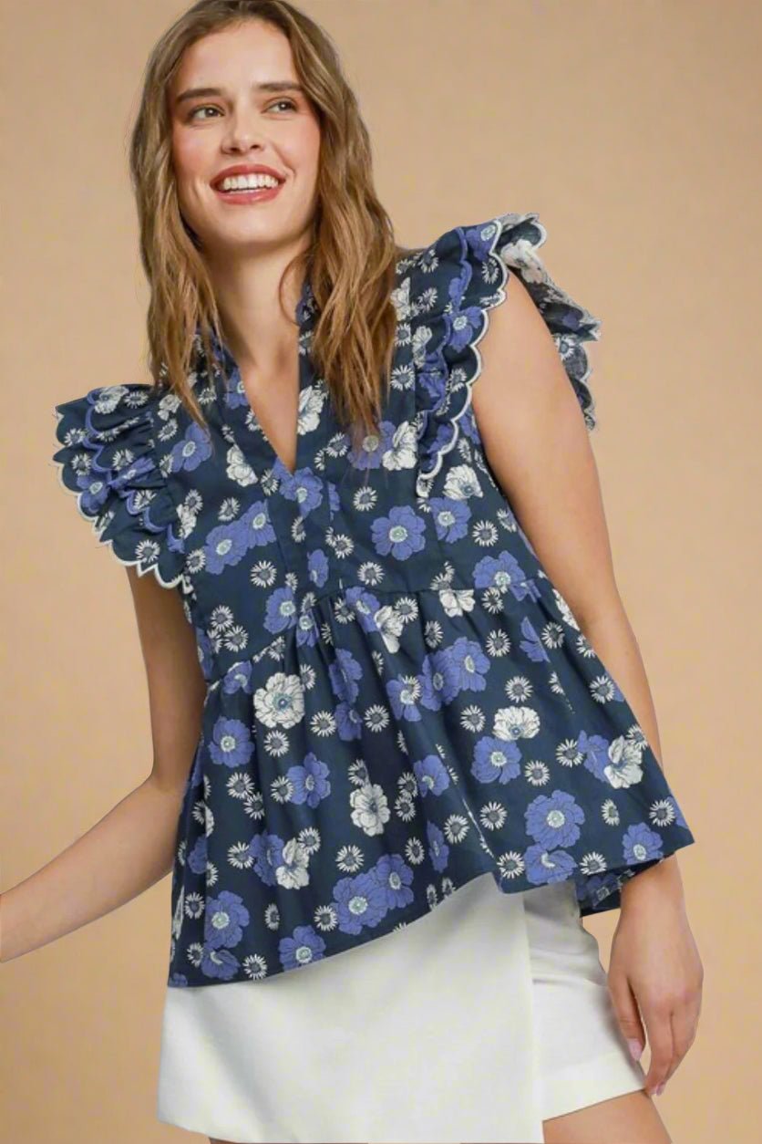 UMGEE - Poppy Garden Ruffle Blouse – Navy