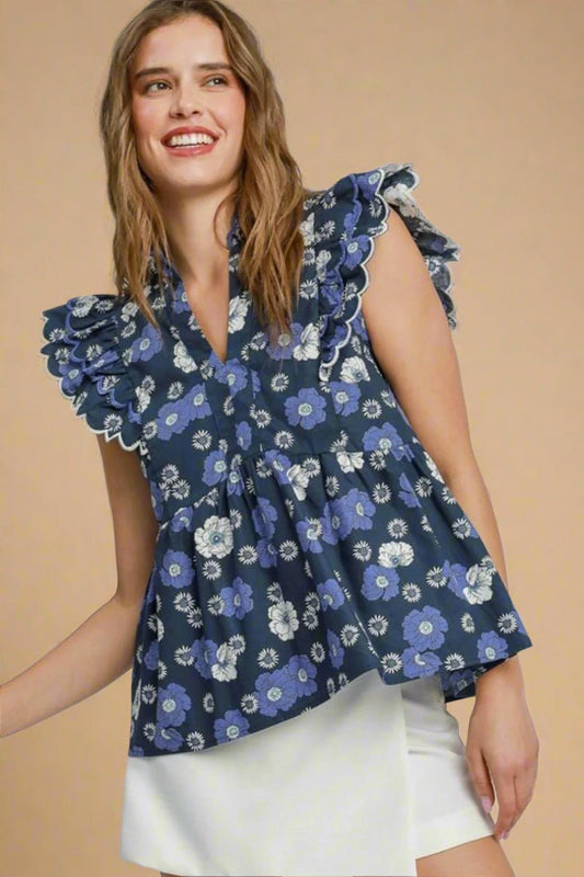 UMGEE - Poppy Garden Ruffle Blouse – Navy