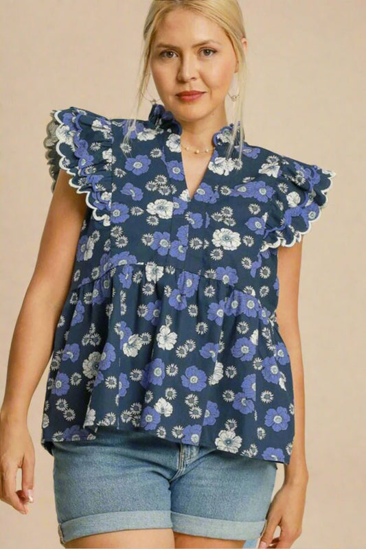 UMGEE - Poppy Garden Ruffle Blouse – Navy