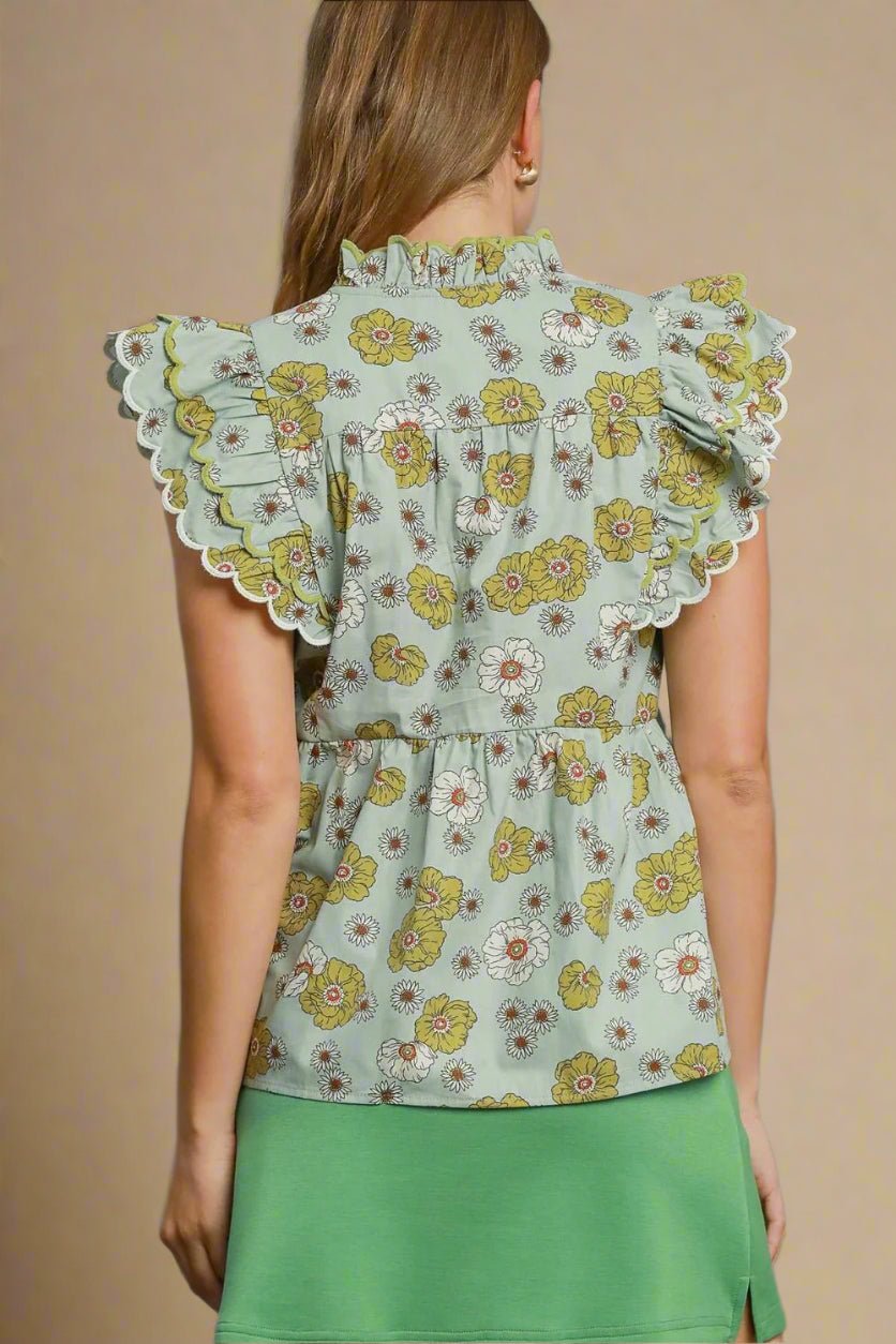 UMGEE - Poppy Garden Ruffle Blouse – Sage Mix