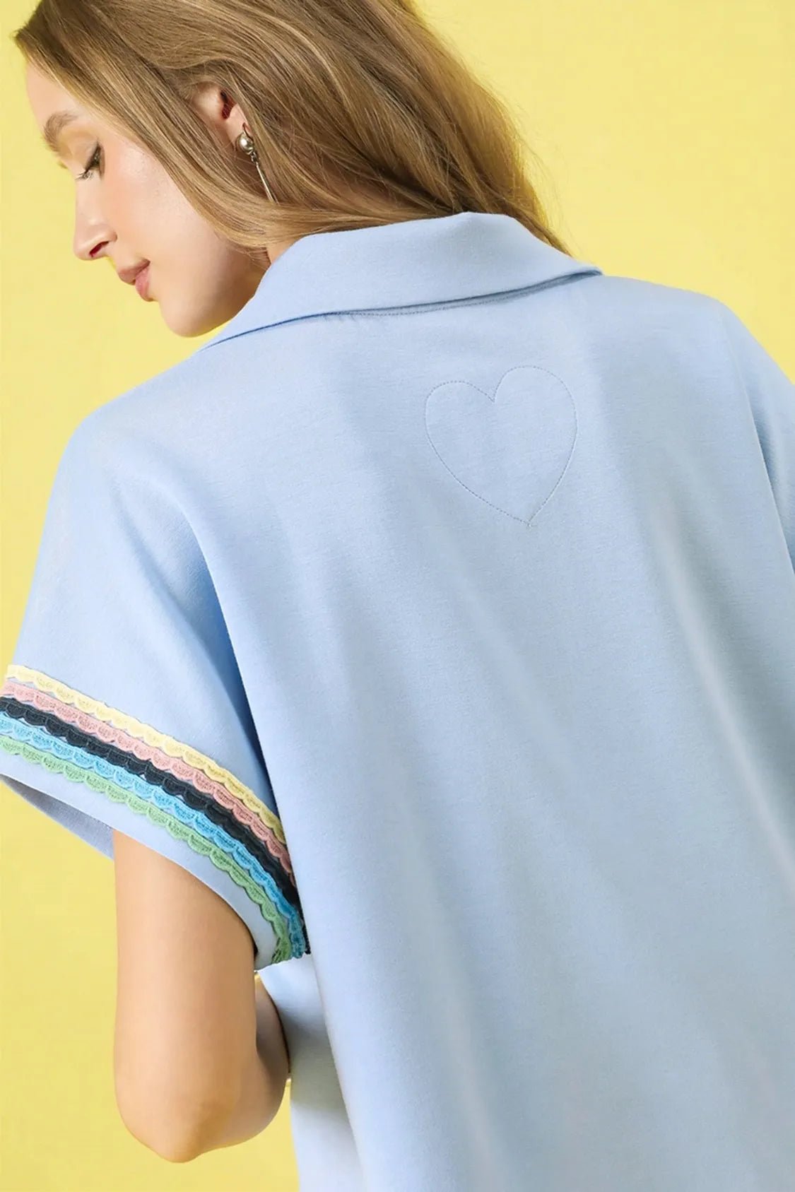 UMGEE - Powder Blue Rainbow Trim Half Zip Top