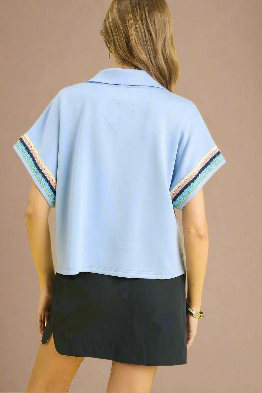 UMGEE - Powder Blue Rainbow Trim Half Zip Top