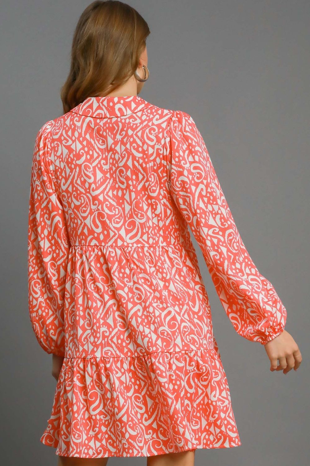 UMGEE - Printed Tiered Mini Swing Dress in Coral
