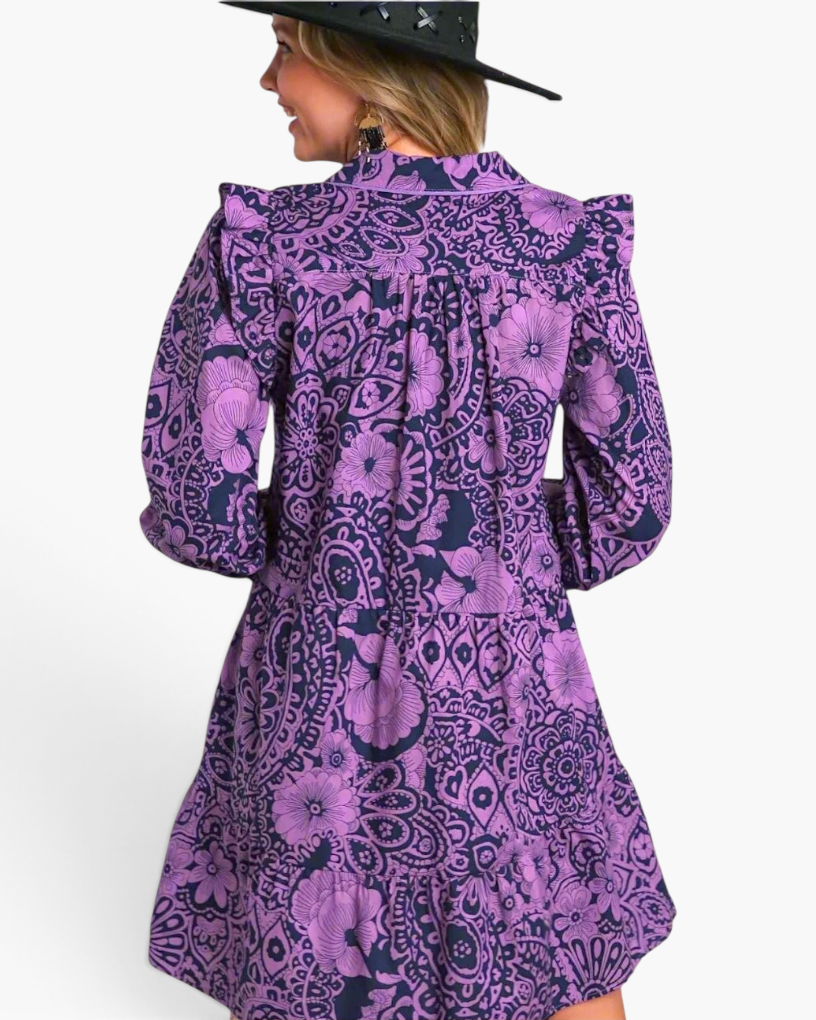 UMGEE - Purple Paisley Mini Dress with Ruffle Trim