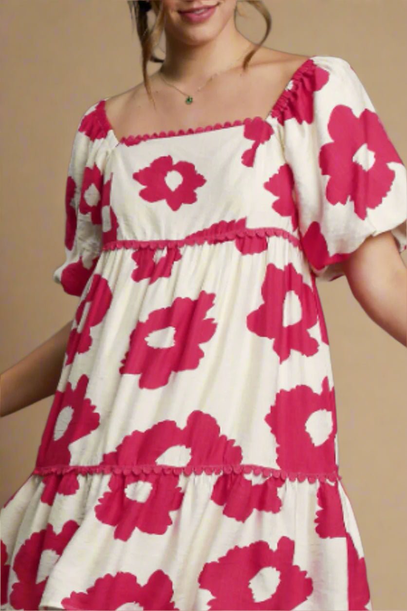 UMGEE - Raspberry Bloom Puff Sleeve Mini Dress